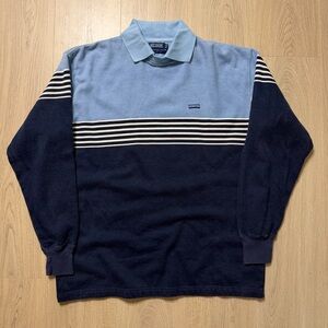 Vintage Nigel Cabourn Stripe Long Sleeve Rugby Shirt Mens 3 Large Blue White